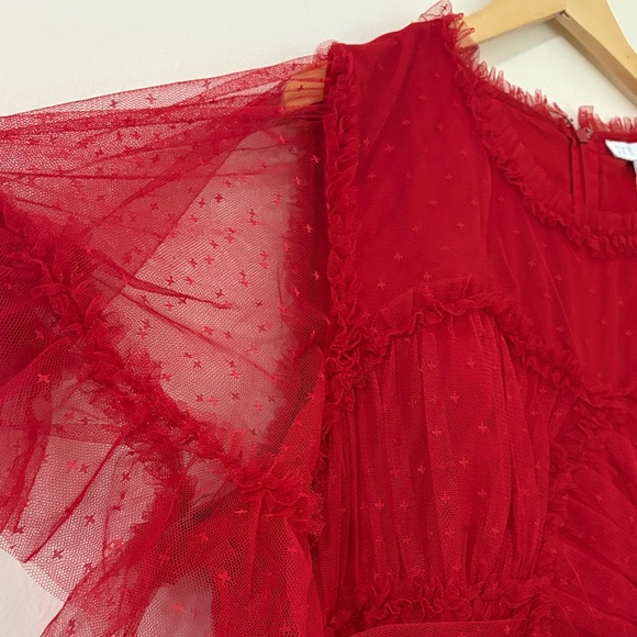 NWT Ivy City Co Red Star Tulle Maxi Dress 3X Ruffle Feminine Whimsical Glam - Picture 5 of 15